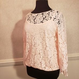 Alfani Lace Bubble Hem Illusion Top